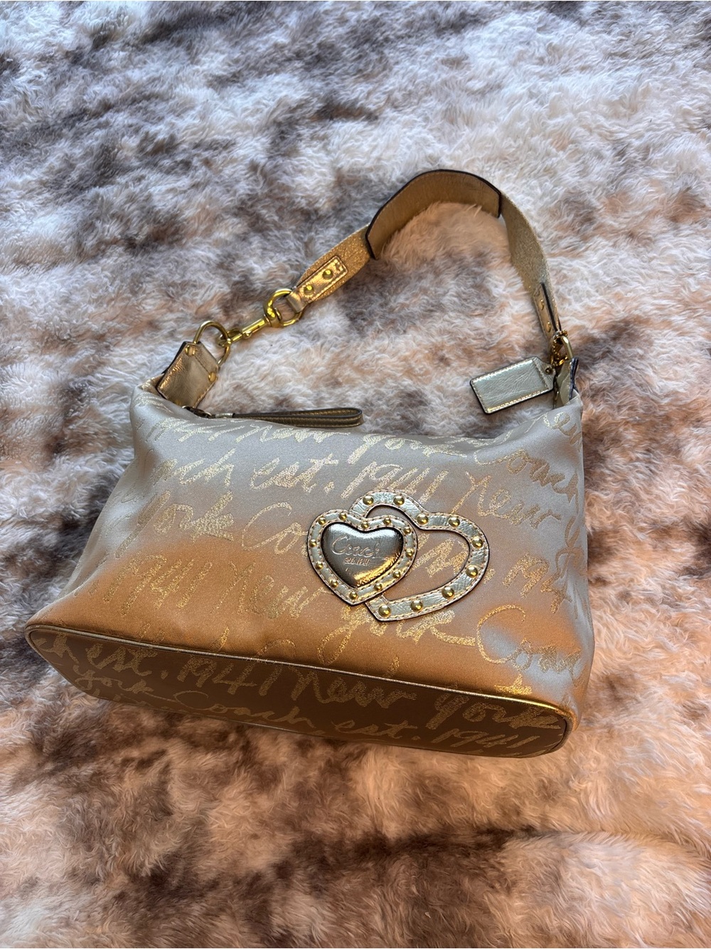 Coach Gold Script Heart-Accent Shoulder Bag